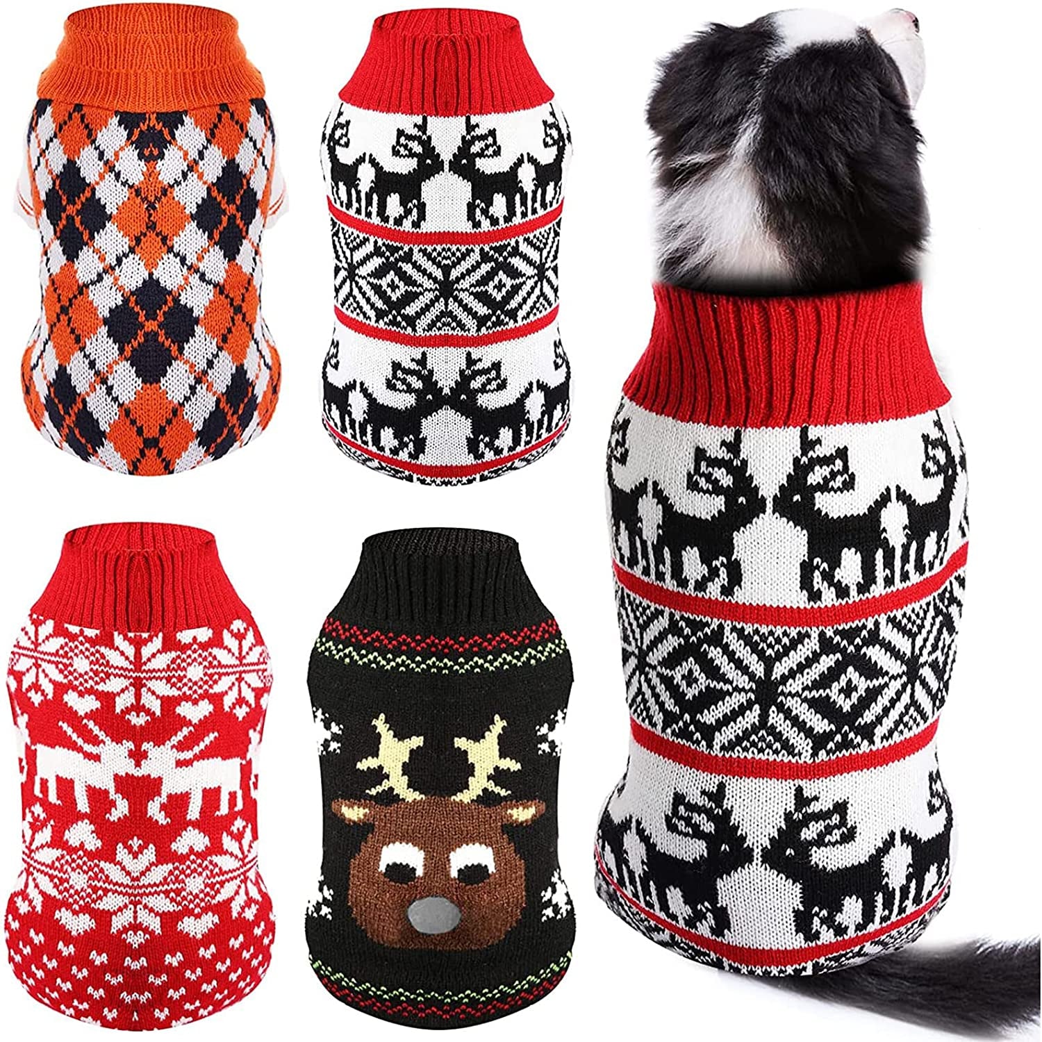 4 Pieces Dog Sweaters Christmas Halloween Dog Holiday Sweaters Puppy Snow Elk Reindeer Snowman Skull Elf Bats Pumpkins Turkey Heart Warm Cosplay Clothes (Cute Pattern, Small) Animals & Pet Supplies > Pet Supplies > Dog Supplies > Dog Apparel Frienda Retro Pattern Medium 