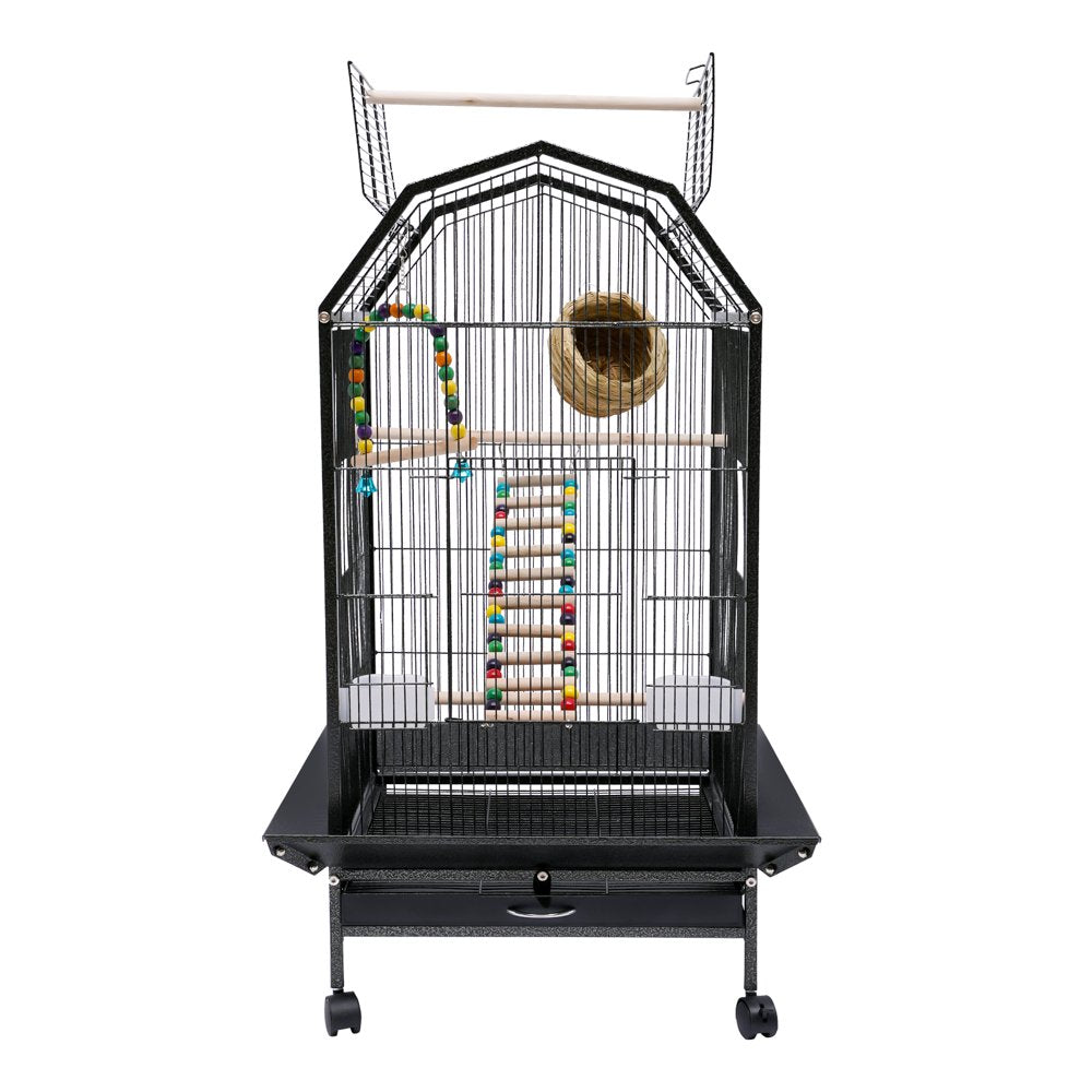 Miumaeov Bird Cage Open Top Standing Parrot Parakeet Cage with Rolling Stand Large Metal Bird Flight Cage for Conure Parakeet Cockatiel Finch Macaw Cockatoo Pet House, Black Animals & Pet Supplies > Pet Supplies > Bird Supplies > Bird Cages & Stands Miumaeov   