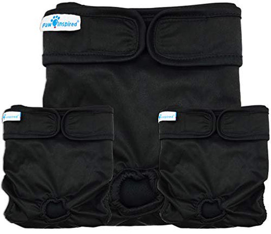 Paw Inspired Washable Dog Diapers | Reusable Dog Diapers | Washable Female Dog Diapers | Cloth Dog Diapers for Dogs in Heat, or Dog Incontinence Diapers (Medium (3 Ct.), Black (Black Lining)) Animals & Pet Supplies > Pet Supplies > Dog Supplies > Dog Diaper Pads & Liners PAW INSPIRED   