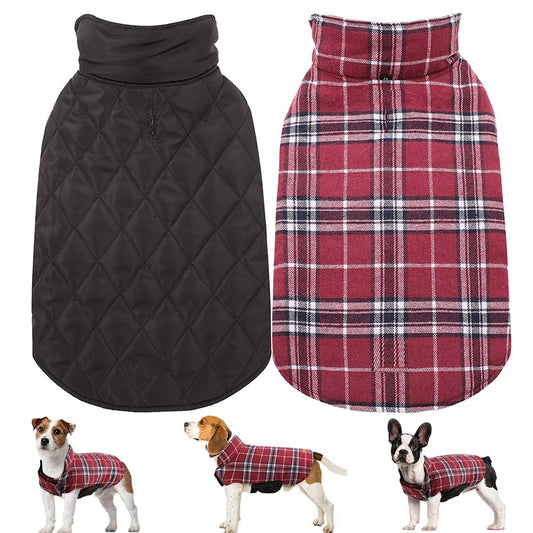 Dog Warm Coat Waterproof Windproof Reversible British Style Plaid Dog Vest Winter Coat Warm Dog Apparel for Cold Weather Dog Jacket for Small Medium Dogs with Furry Collar(M) Animals & Pet Supplies > Pet Supplies > Dog Supplies > Dog Apparel Kabuer M  