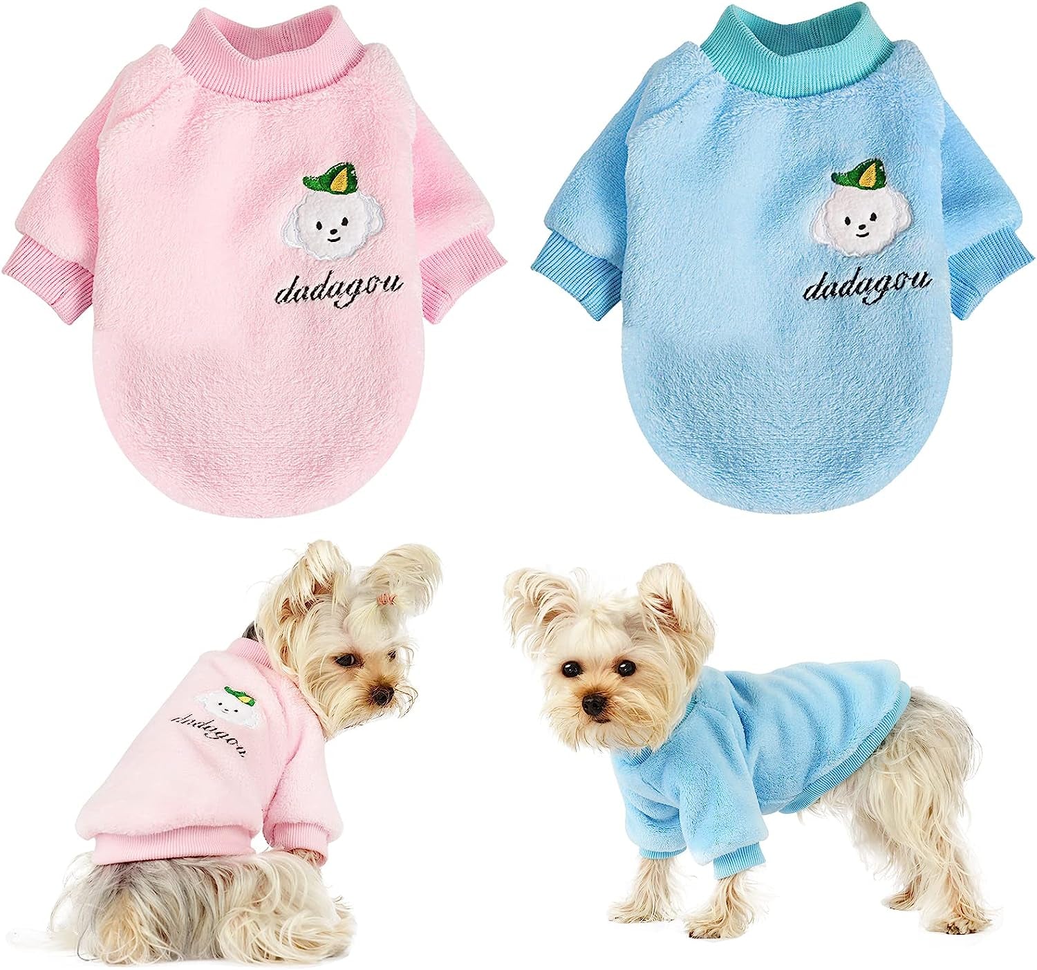 4 Pieces Small Dog Sweaters Chihuahua Fleece Clothes XXS~S Winter Warm Puppy Sweaters Boys Girls Tiny Dog Outfits for Teacup Yorkie Puppies Extra Small Breed Costume (X-Small Bust 10.23") Animals & Pet Supplies > Pet Supplies > Dog Supplies > Dog Apparel Kosiyi Pink+Blue Small (4-7 Ib) 