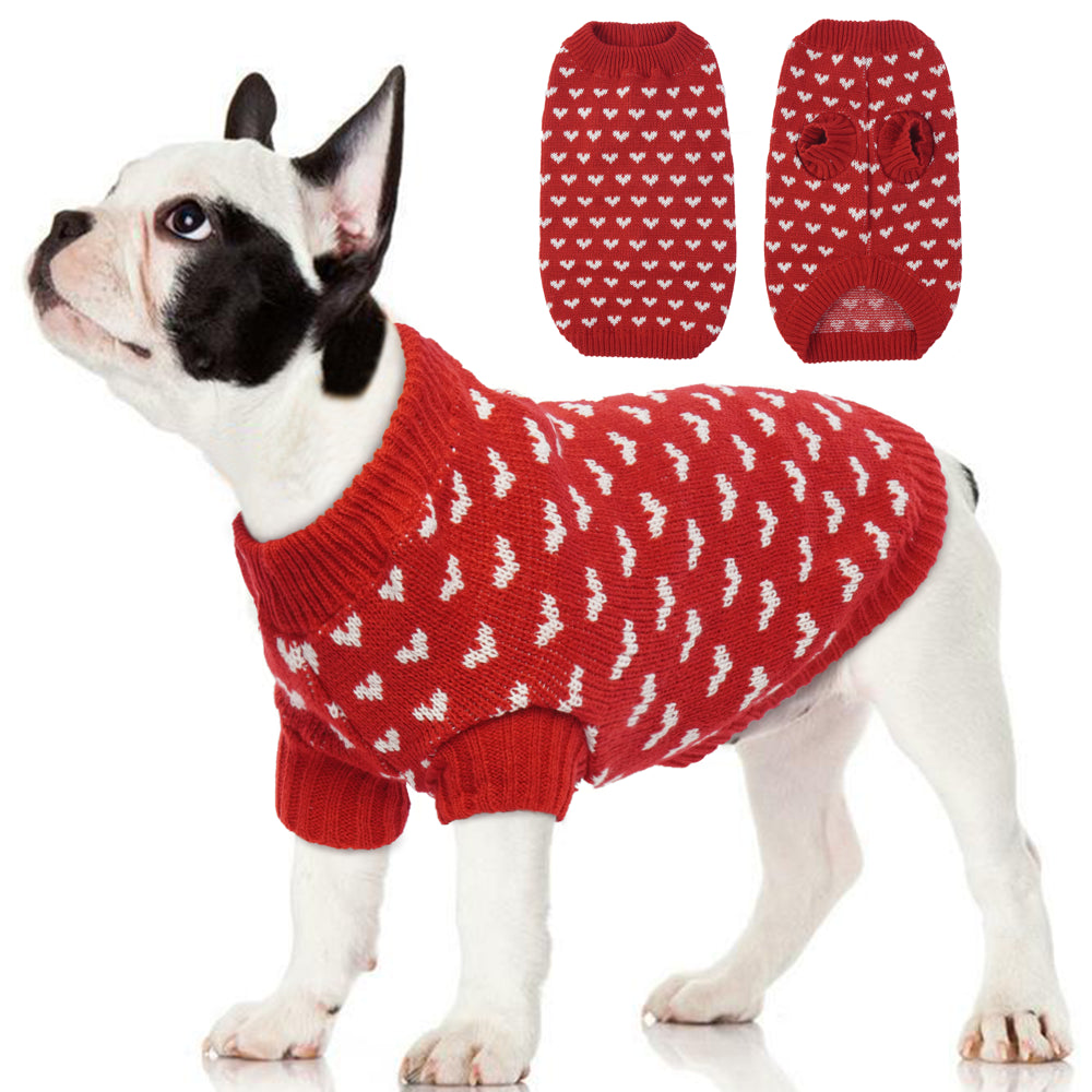 ROZKITCH Dog Serater Love Pattern, Puppy Festival Winter Clothes, Pet Apparel Red Love Heart Knitwear Pullover Sweatshirts for Small and Medium Dogs Cats Animals & Pet Supplies > Pet Supplies > Dog Supplies > Dog Apparel ROZKITCH L  