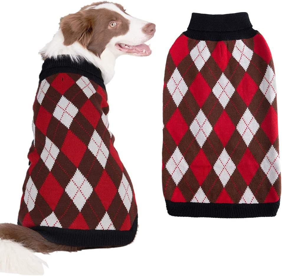 Classic Dog Sweater Knit Turtleneck, Plaid Knitwear Sweaters, Warm Clothes for Small Dogs Animals & Pet Supplies > Pet Supplies > Dog Supplies > Dog Apparel Orangexcel Black & Red L 