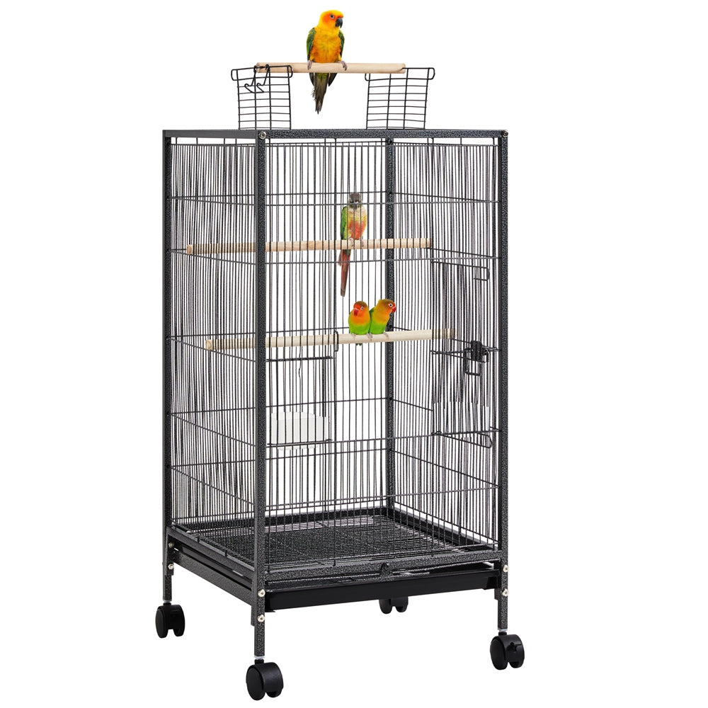 Topeakmart 40" H Wrought Iron Birdcage Open-Top Parrot Cage with Rolling Stand Black Animals & Pet Supplies > Pet Supplies > Bird Supplies > Bird Cages & Stands Topeakmart   