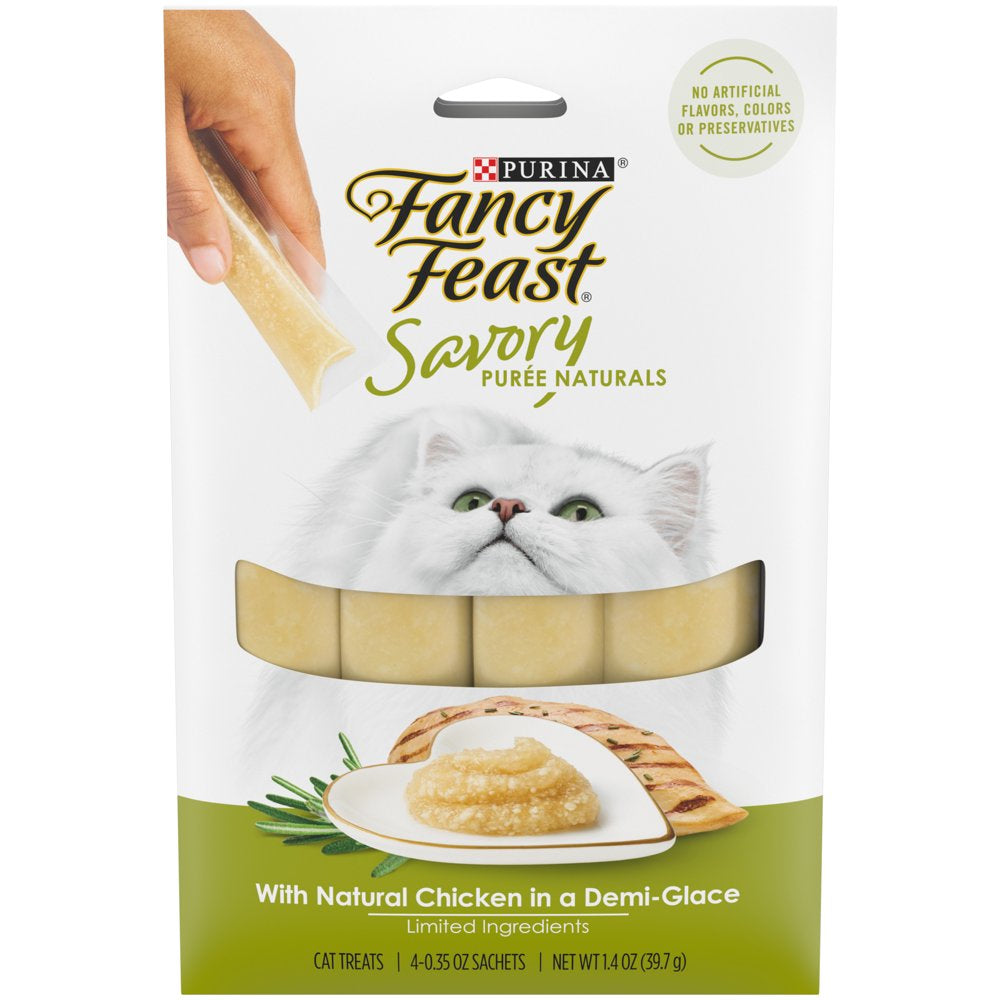Fancy Feast Savory Puree Naturals Moist Cat Treats Tube, with Natural Chicken in a Demi-Glace, 1.4 Oz. Box