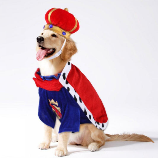 Halloween 3 Pcs Dog King Cloak Costume with Crown Cap Pet Suit Prince Autumn Winter Apparel Cat Hoodies with Hat Puupy Clothes French Bulldog Chihuahua Animals & Pet Supplies > Pet Supplies > Cat Supplies > Cat Apparel Kernelly L  