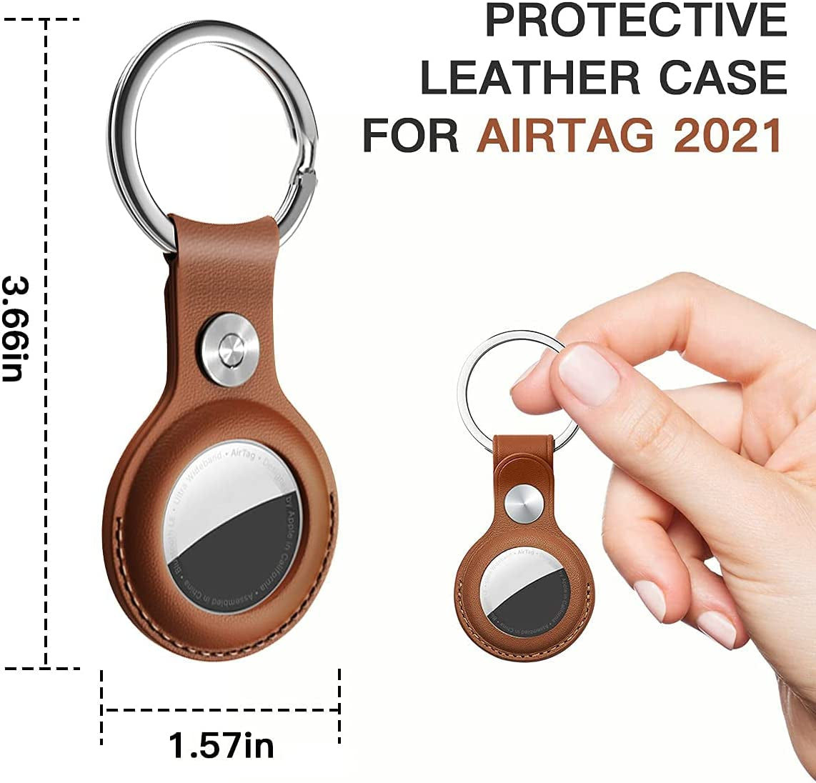 Aicase Case for Airtag with Keychain Ring, Protective Leather Holder Tracker Cover with Keyring Compatible with Apple New Air Tag 2021 for Pets, Keys, Luggage, Backpacks Electronics > GPS Accessories > GPS Cases AICase   