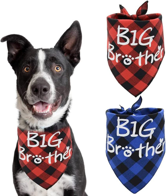 Big Brother Dog Bandanas Plaid Pregnancy Dog Bandana Reversible Triangle Bibs Pet Scarf Accessories Animals & Pet Supplies > Pet Supplies > Dog Supplies > Dog Apparel Busypaws Red Blue Big Brother 