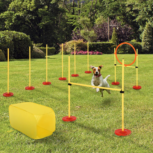 Dcenta 4Pcs Portable Pet Training Obstacle Set for Dogs W/ Adjustable Weave Pole, Jumping Ring, Adjustable High Jump, Tunnel Animals & Pet Supplies > Pet Supplies > Dog Supplies > Dog Treadmills Dcenta   