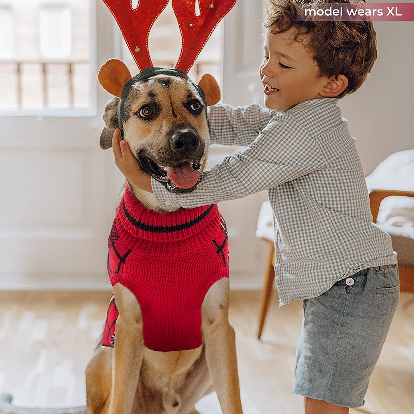 Dog Sweater for Small Medium Large Dog - Pink Plaid Christmas Winter Dog Sweater Vest for Cold Weather - Knitted Turtleneck Warm Pullover Dog Clothes with Leash Hole (S-XL) Animals & Pet Supplies > Pet Supplies > Dog Supplies > Dog Apparel MIMLOB   