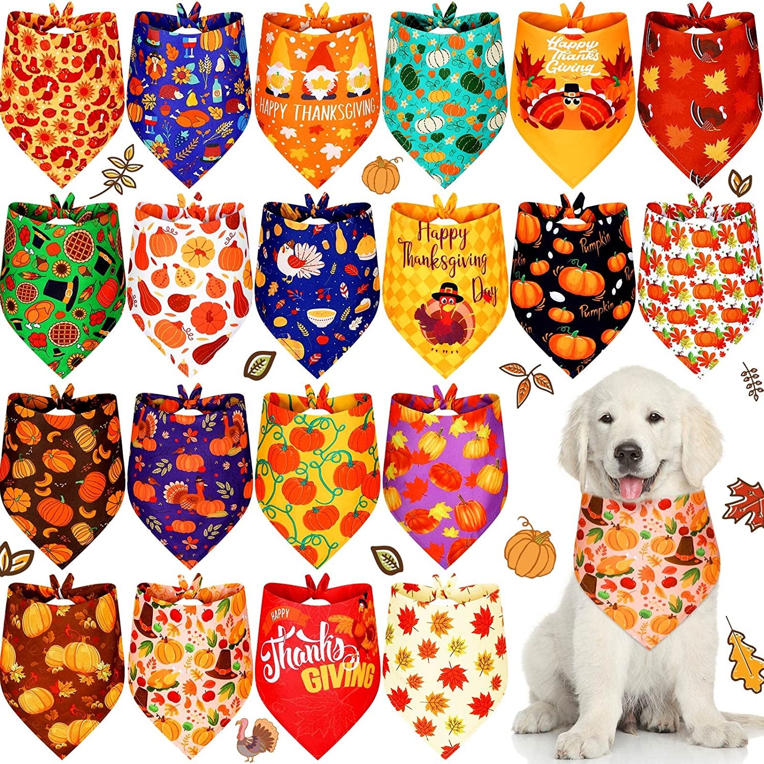 20 Pieces Summer Spring Dog Bandanas Bulk, Hawaii Floral Dog Bandana Soft Triangle Doggy Kerchief Scarf Bibs with Flowers Patterns for Small Medium Large Pets (Flowers, Bees, Large) Animals & Pet Supplies > Pet Supplies > Dog Supplies > Dog Apparel Weewooday Turkey, Pumpkin Large 