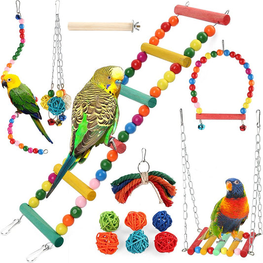 Primepets 13Pcs Bird Parrot Swing Toys, Nature Wood Animals & Pet Supplies > Pet Supplies > Bird Supplies > Bird Toys LotFancy 13 Pcs Bird Toy Set  