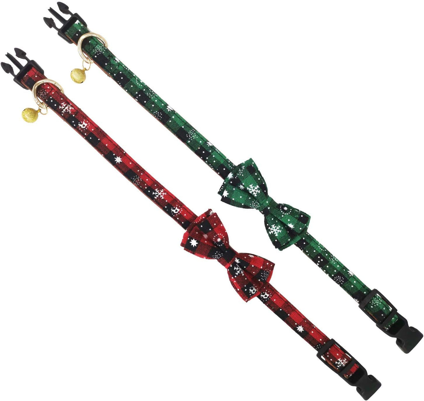 KUDES 2 Pack/Set Christmas Snowflake Dog Collars Breakaway with Bow Tie and Bells for Cat and Small/Medium/Large Pets, Red & Green M Animals & Pet Supplies > Pet Supplies > Dog Supplies > Dog Apparel Leegoo   