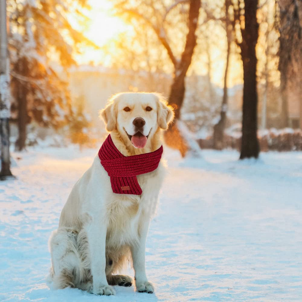 Slowton Dog Knitted Scarf, 2 Pack Dog Warm Bandanas, Winter Holiday Decoration Scarf for Small Medium Large Dogs (Red,Red) Animals & Pet Supplies > Pet Supplies > Dog Supplies > Dog Apparel SlowTon   