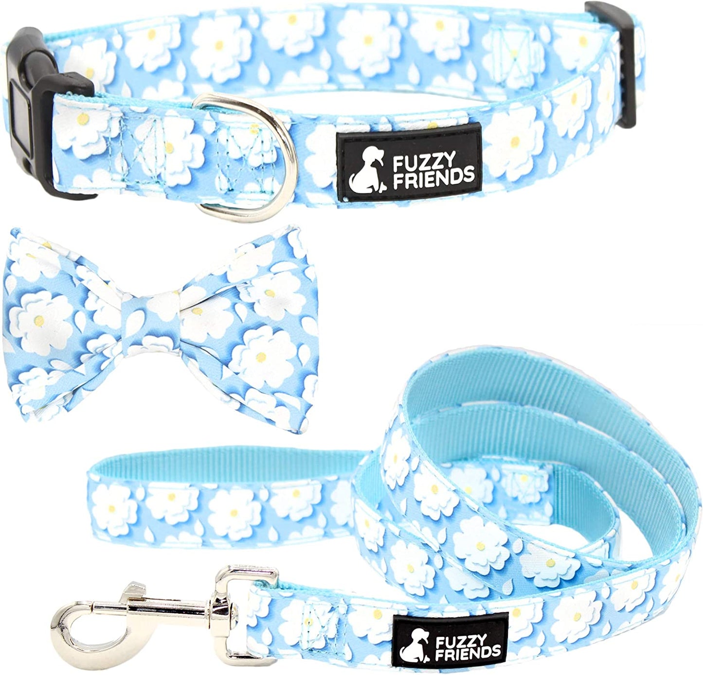 Sugar Skull and Roses Dog Bow Tie Collar with Optional Matching Leash Set. Great Dog Bow Tie for Any Occasion. One of the Most Durable Male or Female Dog Collars for Large Breeds or Small Animals & Pet Supplies > Pet Supplies > Dog Supplies > Dog Apparel Fuzzy Friends Blue Daisey Collar and Leash Large 