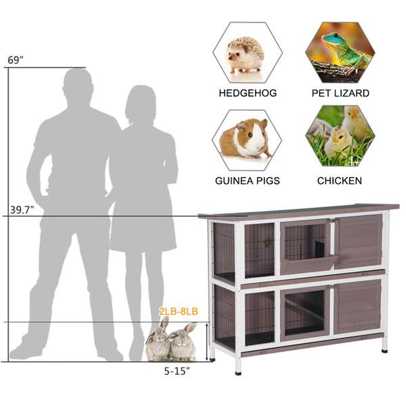 Clearance! Rabbit Hutch Indoor with Tray, 48” Bunny Hutch Outdoor 2 Story Wooden Rabbit House Guinea Pig Cages with Ramp for Habitat, Small Animals,Pet Animals & Pet Supplies > Pet Supplies > Small Animal Supplies > Small Animal Habitats & Cages IM Beauty   