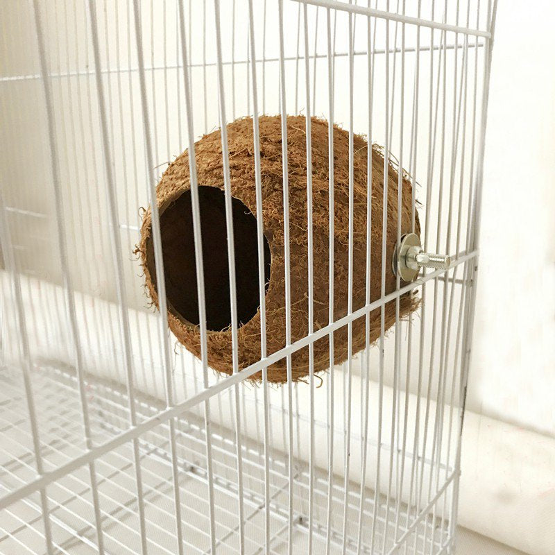 Pet Bird Coconut Shell Nest House Hut Cage Feeder Pet Parrot Parakeet Toys Animals & Pet Supplies > Pet Supplies > Bird Supplies > Bird Toys Esho   