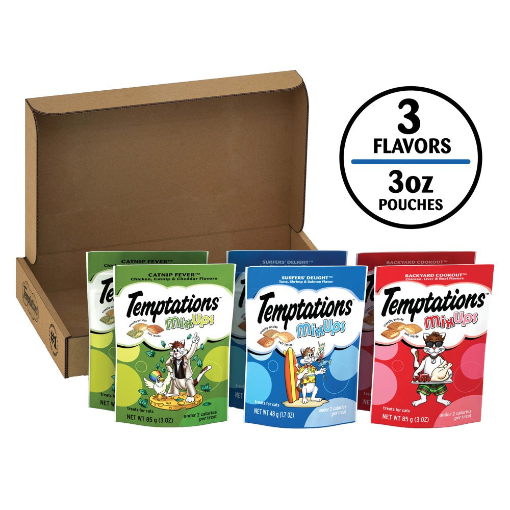 TEMPTATIONS Mixups, Crunchy and Soft Cat Treats Variety Pack, Backyard Cookout, Surfers’ Delight, and Catnip Fever, (6) 3 Oz. Pouches Animals & Pet Supplies > Pet Supplies > Cat Supplies > Cat Treats Mars Petcare   