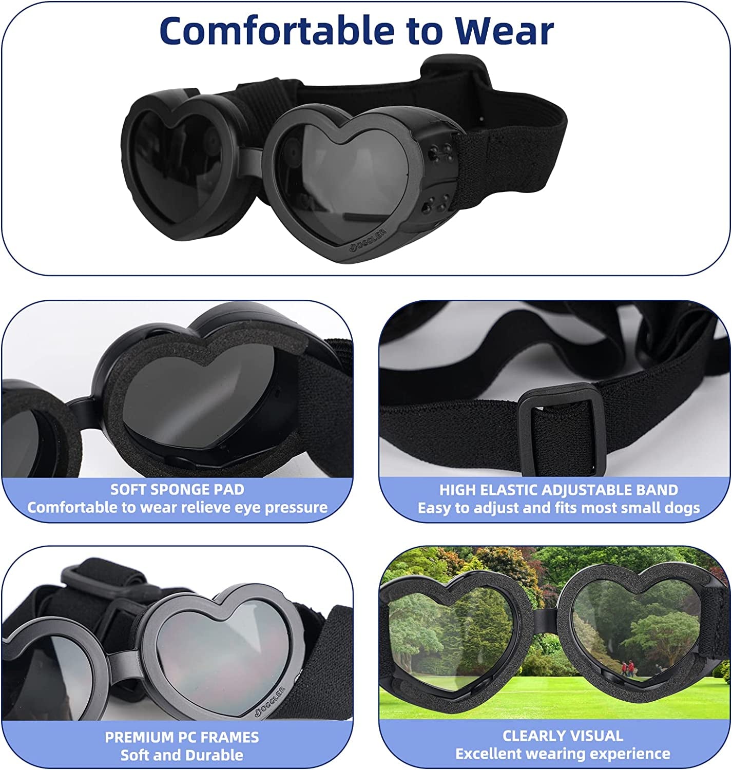 Sunglasses for Dogs, Dog Sunglasses Small Medium Breed, Small Breed Goggles Sun Glasses Doggies with Heart Shape Adjustable Strap for Dogs Doggy Sun Glasses Doggie Uv Protection Waterproof Windproof Animals & Pet Supplies > Pet Supplies > Dog Supplies > Dog Apparel Niubouio   