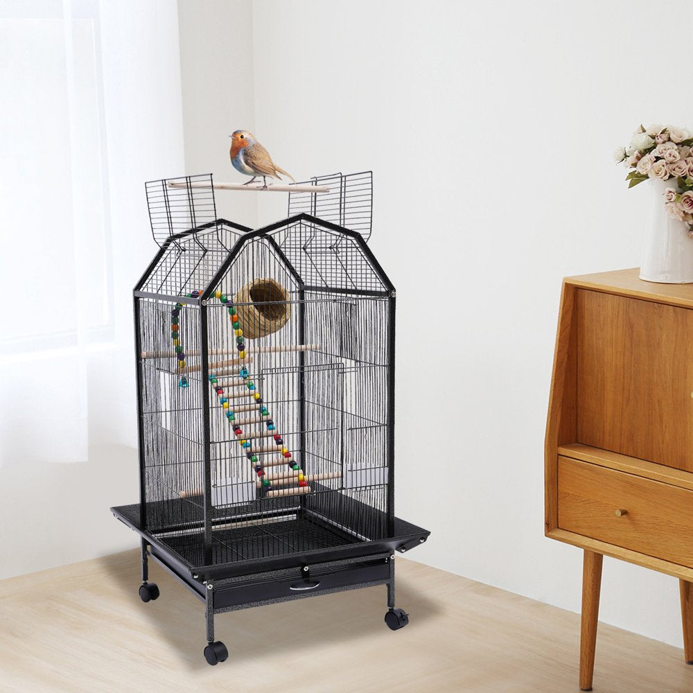 Miumaeov Bird Cage Open Top Standing Parrot Parakeet Cage with Rolling Stand Large Metal Bird Flight Cage for Conure Parakeet Cockatiel Finch Macaw Cockatoo Pet House, Black Animals & Pet Supplies > Pet Supplies > Bird Supplies > Bird Cages & Stands Miumaeov   