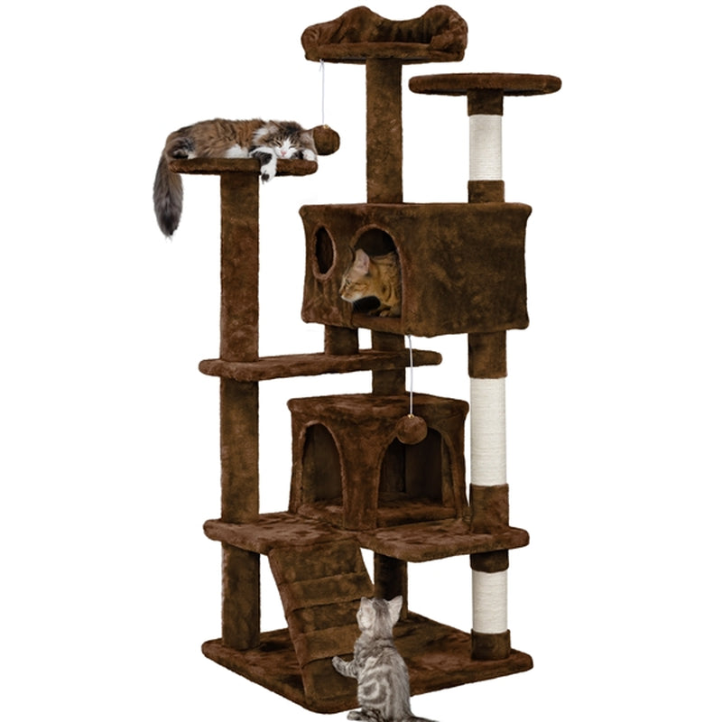 Easyfashion 54.5"H Cat Tree Tower Condo Scratching Post Kitten Furniture Dark Gray Animals & Pet Supplies > Pet Supplies > Cat Supplies > Cat Furniture Easyfashion Brown  