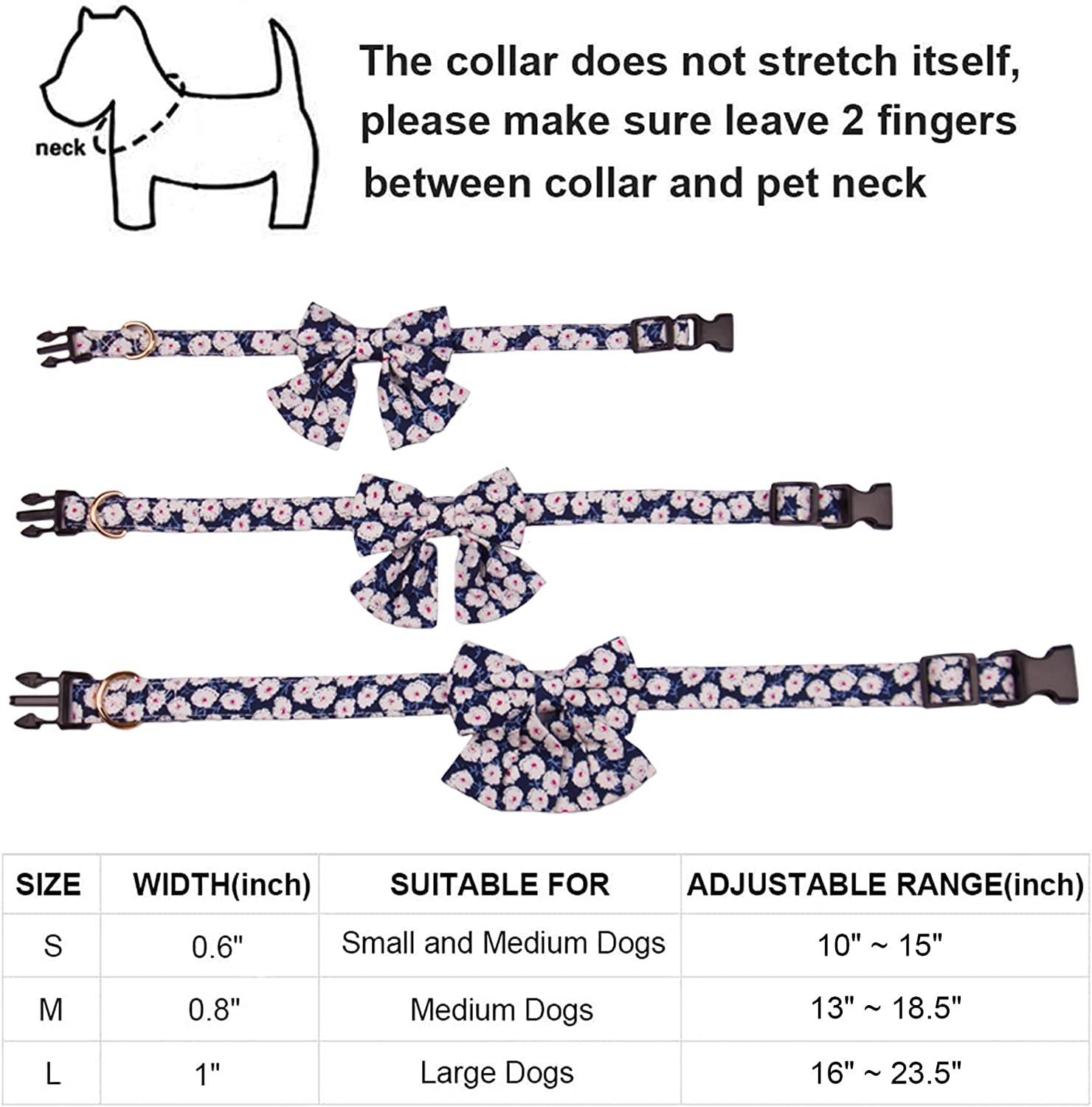 Dog Collar with Bow, Cute Floral Dog Bow Tie Collar, Adjustable Dog Collars for Small Medium Large Dogs Pets (Large, Floral) Animals & Pet Supplies > Pet Supplies > Dog Supplies > Dog Apparel PTDECOR   