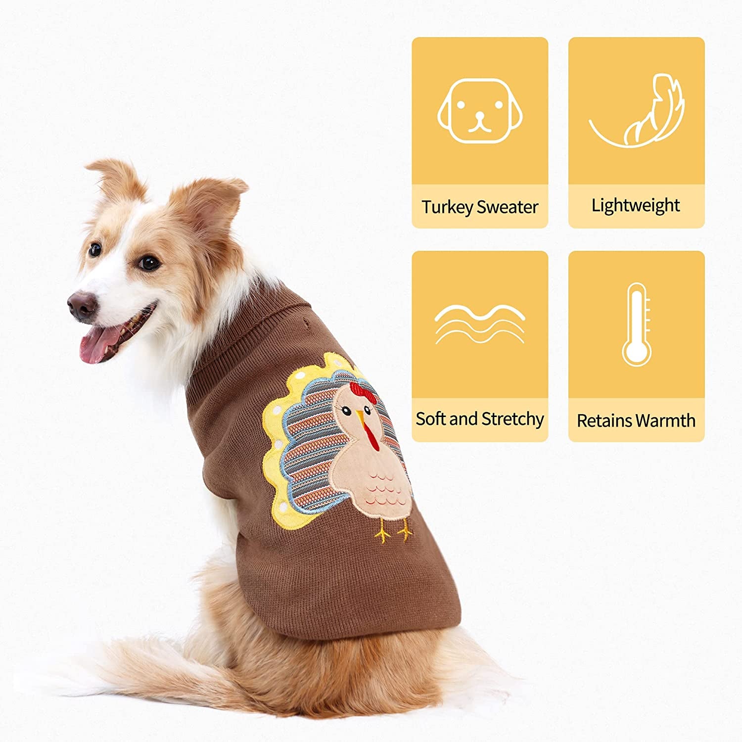 DELIFUR Thanksgiving Dog Sweater Turkey Dog Sweater Warm Knitted Winter Clothes for Pets Dogs Brown (Medium) Animals & Pet Supplies > Pet Supplies > Dog Supplies > Dog Apparel DELIFUR   