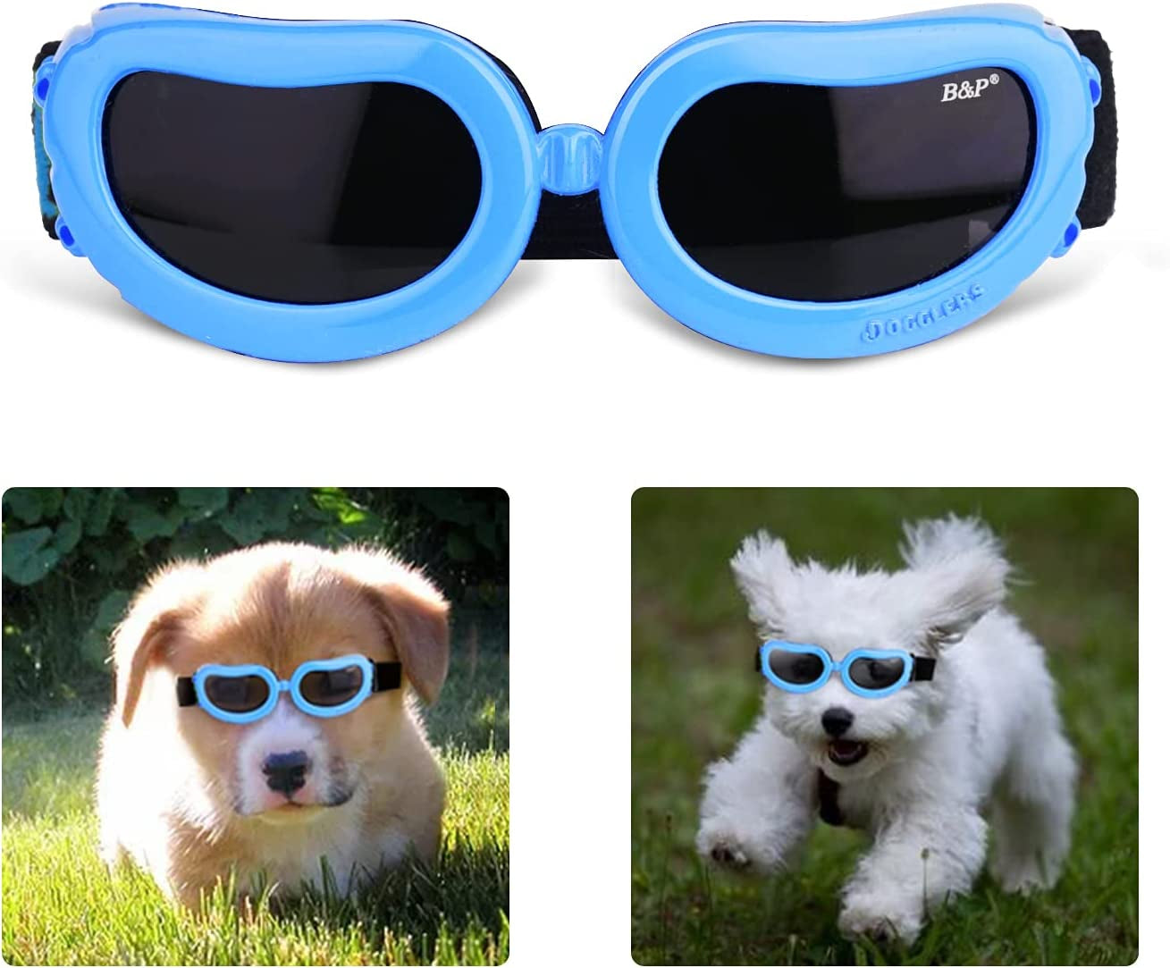 Dog Goggles for Small Dogs, Pet Sunglasses Adjustable Eye Wear Protection Windproof Sunglasses Animals & Pet Supplies > Pet Supplies > Dog Supplies > Dog Apparel CETYFY.CO Blue Puppy Love 