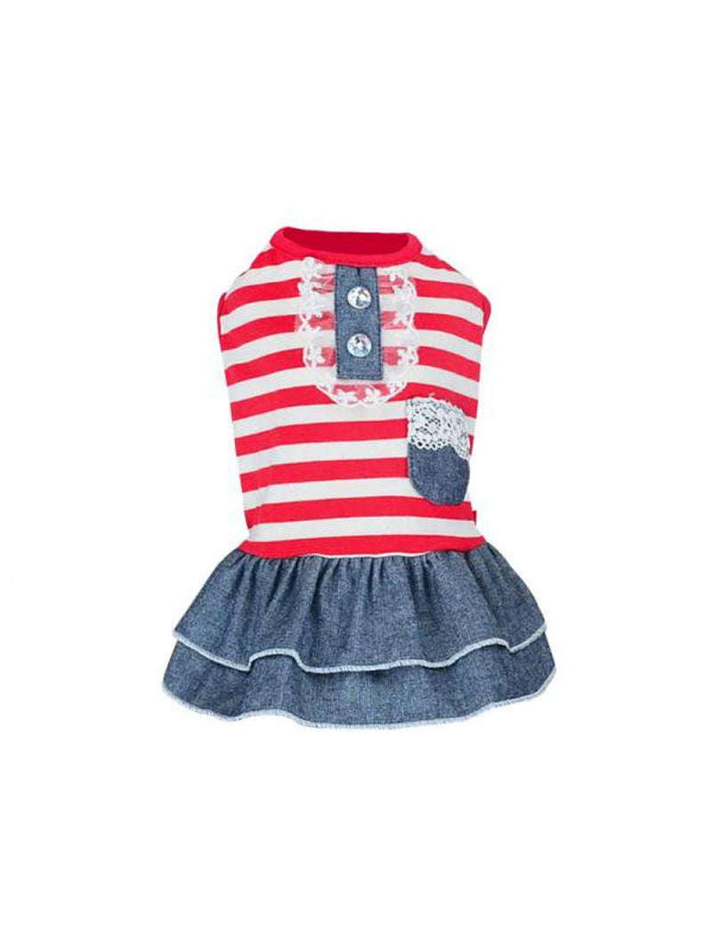 Dragonus Cotton Striped Dog Dress Doggie Clothes Puppy Vest Dress Pet Cat Apparel Animals & Pet Supplies > Pet Supplies > Cat Supplies > Cat Apparel Dragonus L Red 