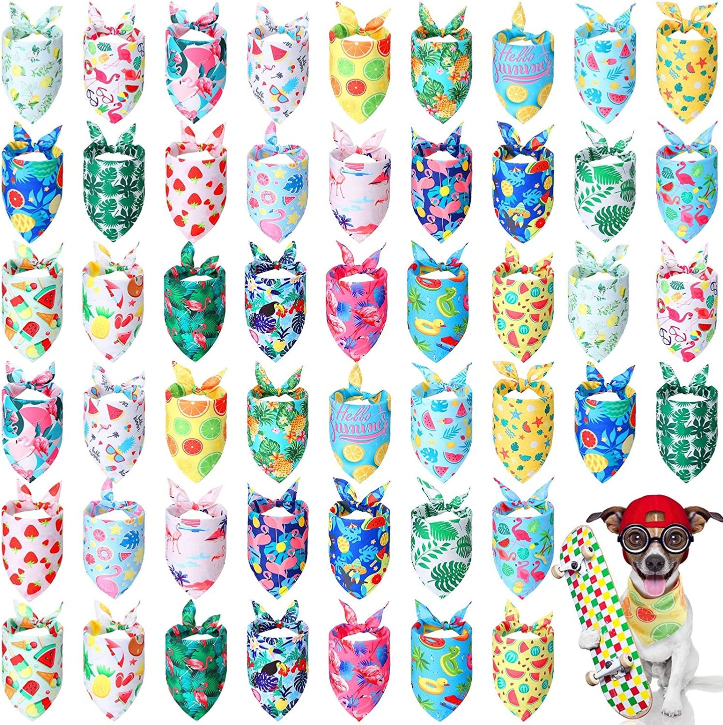 50 Pieces Summer Dog Bandanas Bulk Hawaiian Bandanas Bibs Triangle Dog Scarf Dog Kerchief Set Dog Bandanas with Fruit Leave Flamingo Patterns for Summer Pet Costume Accessories Decoration Animals & Pet Supplies > Pet Supplies > Dog Supplies > Dog Apparel Chunful   