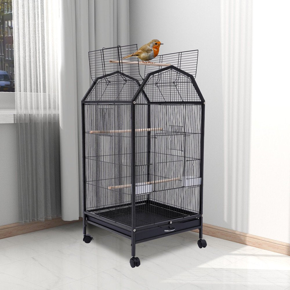 Miumaeov Black Iron Parakeet Bird Cage with Stand Metal Panorama Pet Bird Flight Cages with Wheels Feeding Cups and Standing Poles Animals & Pet Supplies > Pet Supplies > Bird Supplies > Bird Cages & Stands Miumaeov M  