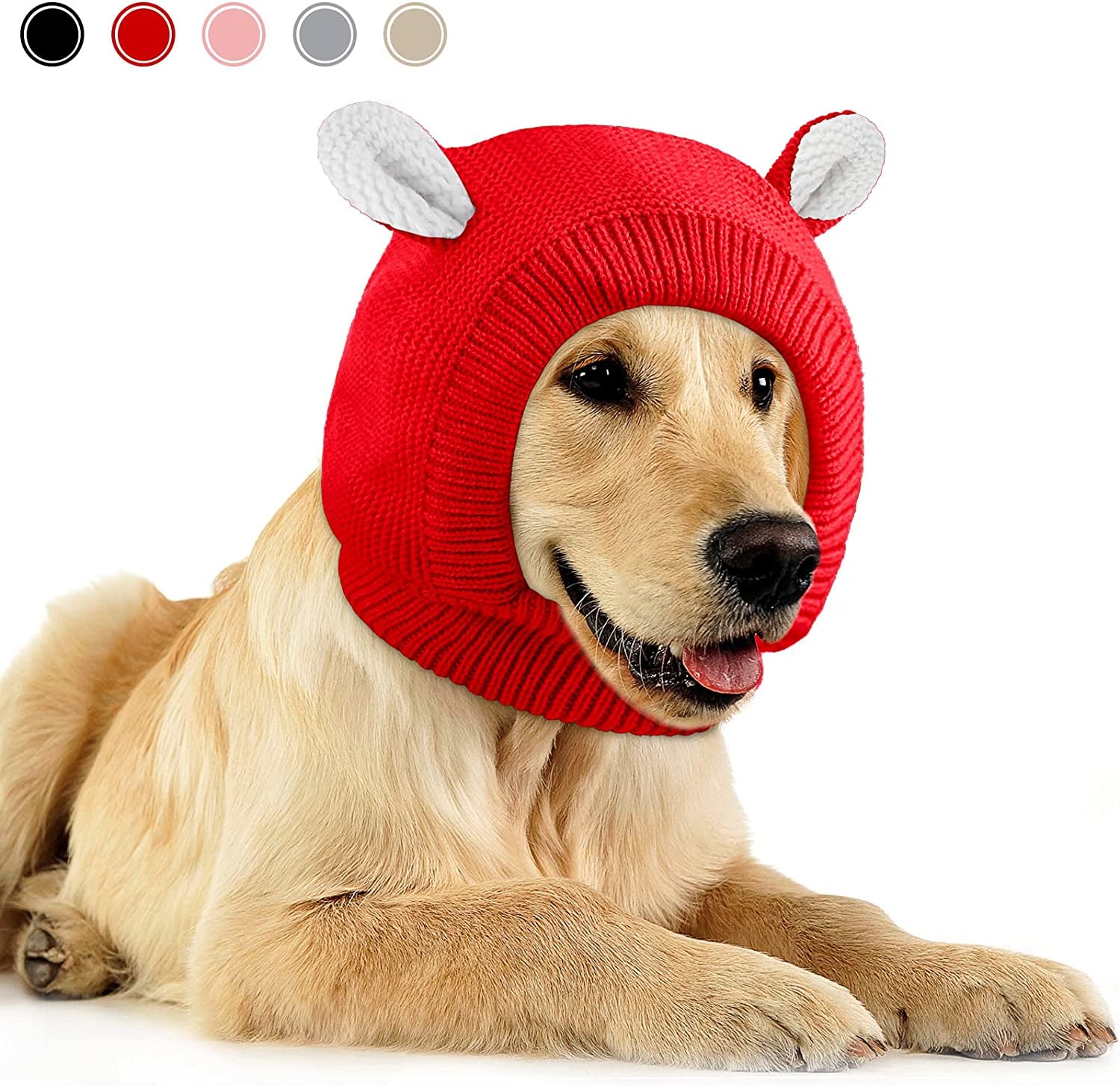 Quiet Ears for Dogs, Dog Ear Muffs Noise Protection Knitted Dog Hats Pet Ears Warm Dog Ear Cover Winter Hat Dog Snood Head Wrap Bunny Costume for Medium to Large Dogs Cats Pets (Yellow) Animals & Pet Supplies > Pet Supplies > Dog Supplies > Dog Apparel Frienda Red  