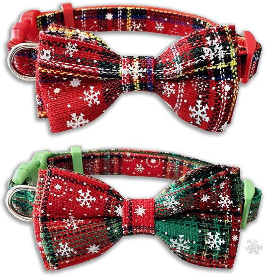 2 Pack Christmas Dog Collar with Bow Tie, Holiday Buffalo Snowflake Collar for Small Medium Large Dogs Cats Pets Puppies (Small-(11"-17") Neck * 5/8" Wide) Animals & Pet Supplies > Pet Supplies > Dog Supplies > Dog Apparel Pohshido Medium-(12.5-20") Neck * 3/4" Wide  