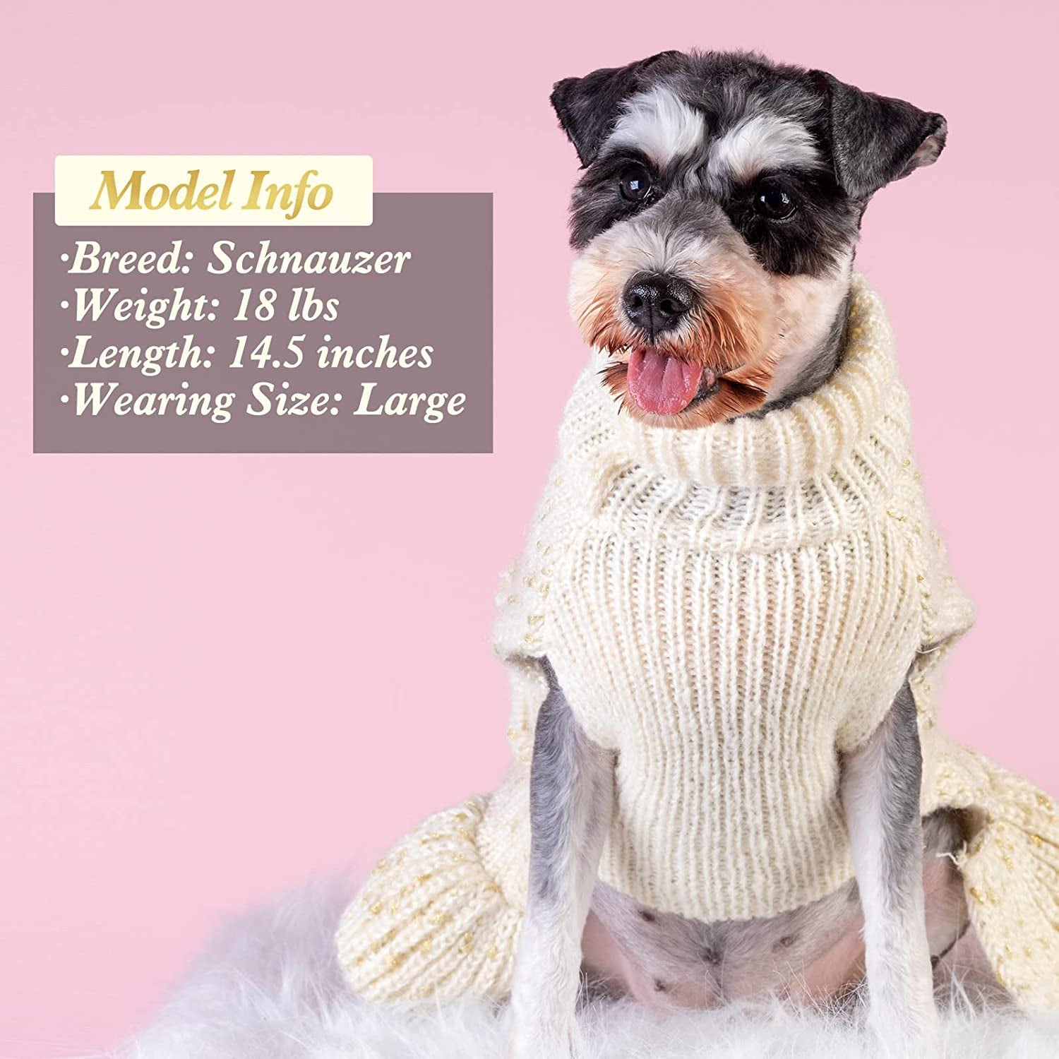 KYEESE Dog Sweater Dress with Golden Thread Turtleneck Dog Knitwear with Bowtie for Small Dogs Dog Coat Fall Winter, Beige,M Animals & Pet Supplies > Pet Supplies > Dog Supplies > Dog Apparel kyeese   