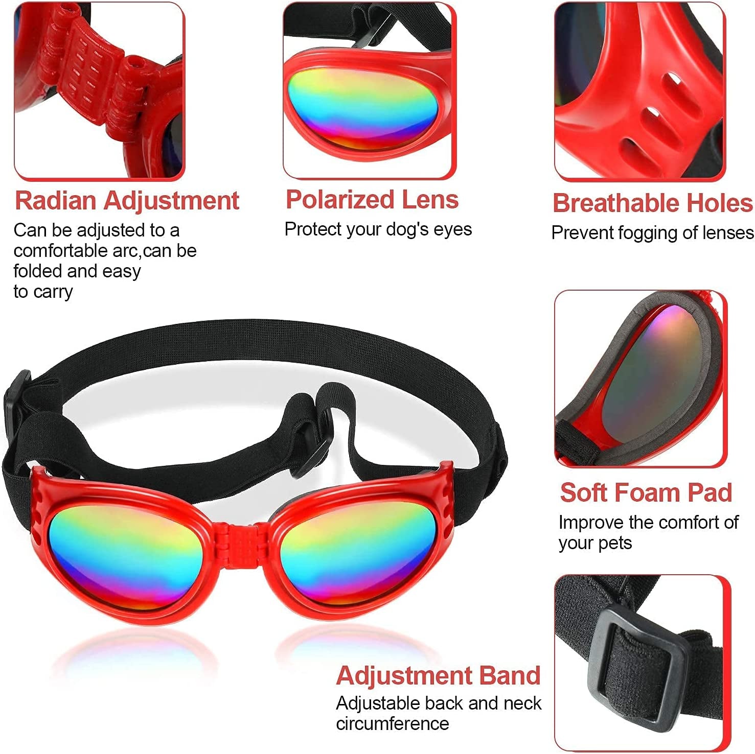 NW Dog Goggles Pet Sunglasses Adjustable Folding Eye Wear UV Protection Windproof Polarized Sunglasses for Dogs about over 15 Lbs, Red Animals & Pet Supplies > Pet Supplies > Dog Supplies > Dog Apparel N\W   