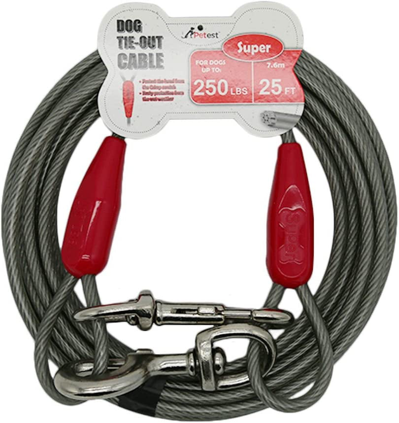 Petest 30Ft Tie-Out Cable with Crimp Cover for Heavy Dogs up to 125 Pounds Animals & Pet Supplies > Pet Supplies > Dog Supplies > Dog Apparel Petest Red & Cool Grey 250lbs25ft 