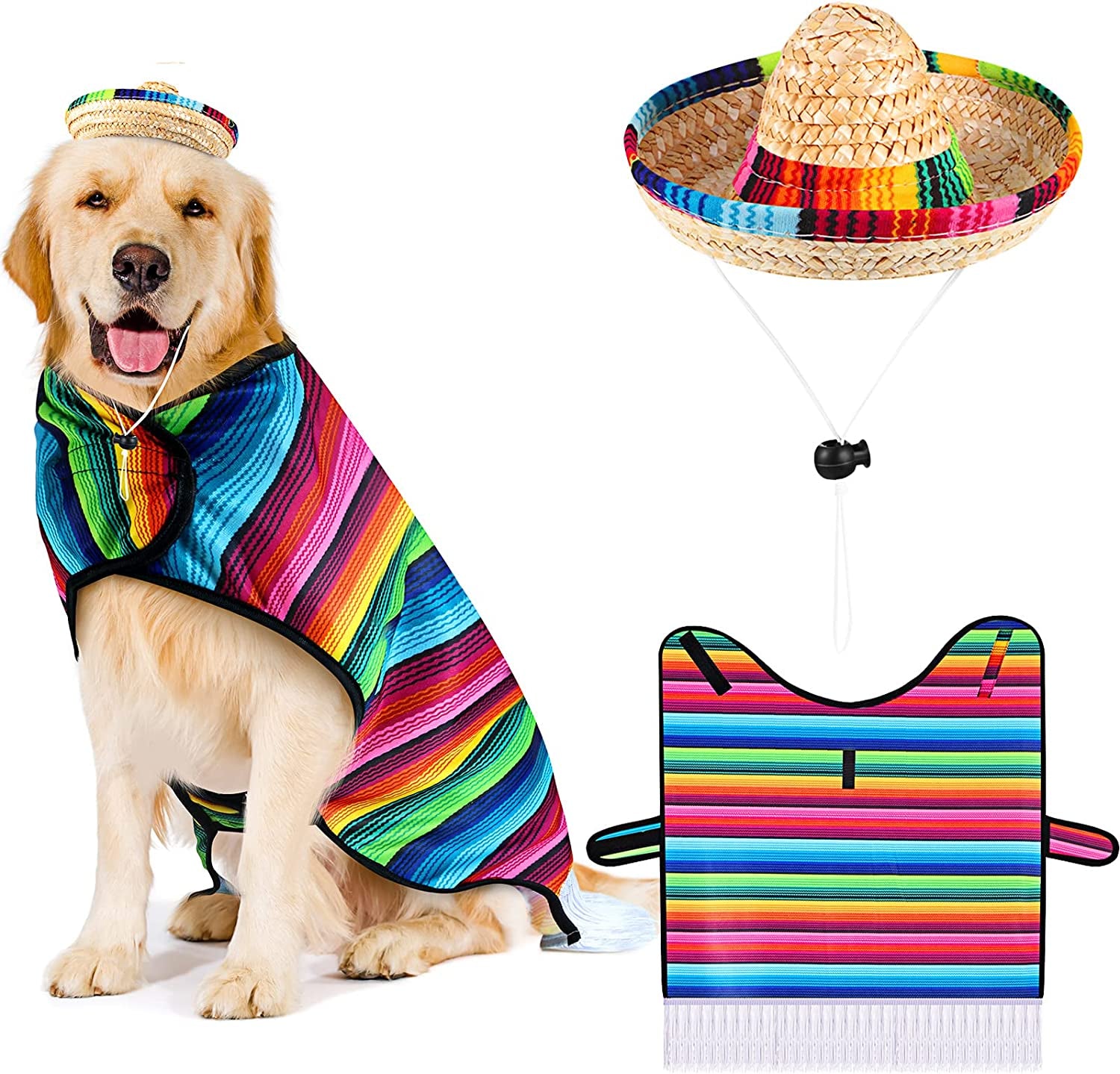 Dog Sombrero Hat Multicolor Sombrero Party Hats Straw Mexican Hat and Dog  Bandana Pet Triangle Bib Costume for Mexican Cinco De Mayo Fiesta Party  Decorations