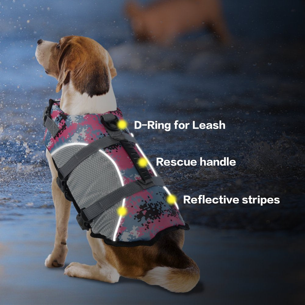 Kuoser Dog Life Jacket, Adjustable Ripstop Pet Safety Vest with Reflective Stripes, Dog Lifesaver with Rescue Handle for Small Medium Large Dog