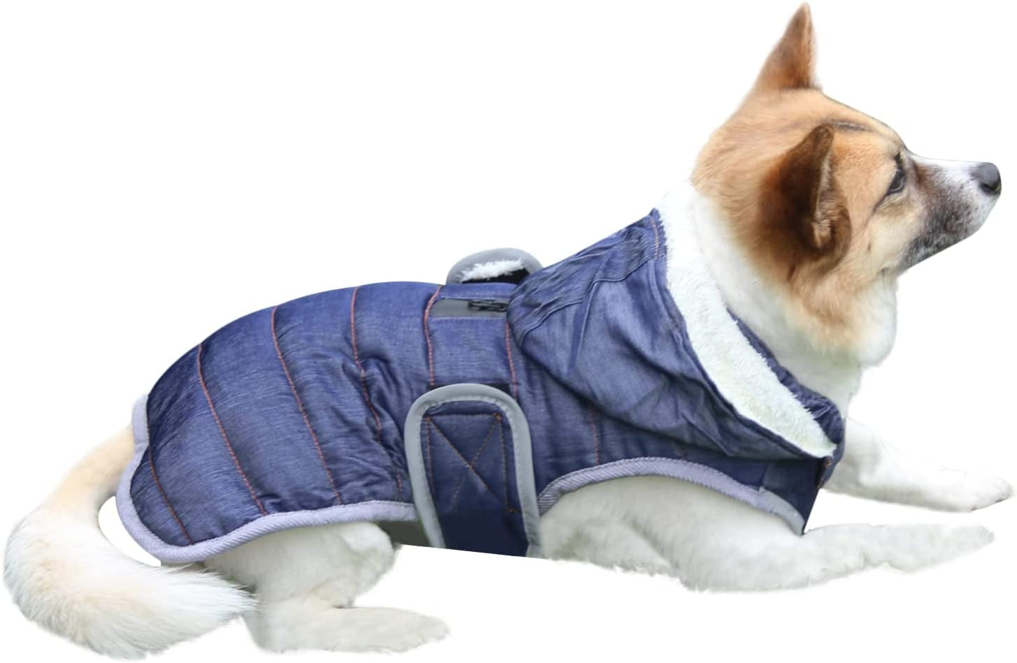 Joydaog Fleece Dog Hoodie for Medium Dogs Warm Puppy Jacket for Cold Winter Waterproof Dog Coats with Hood,Grey L Animals & Pet Supplies > Pet Supplies > Dog Supplies > Dog Apparel Qingwanke Dark Denim Large (Pack of 1) 