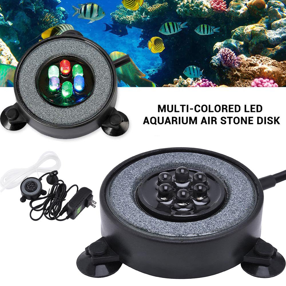 Rosnek Multi-Colored Aquarium Bubble Light RGB LED Fish Tank Bubbler Light Aquarium Air Stone Disk with Auto Color Changing Round Animals & Pet Supplies > Pet Supplies > Fish Supplies > Aquarium Lighting Rosnek   