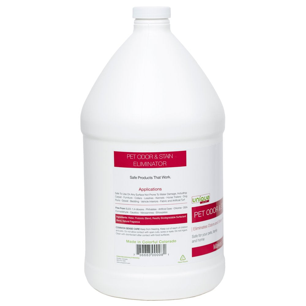 Unique Pet Odor and Stain Eliminator 128 Oz. Concentrate Makes over 10 Gallons of Stain and Odor Remover