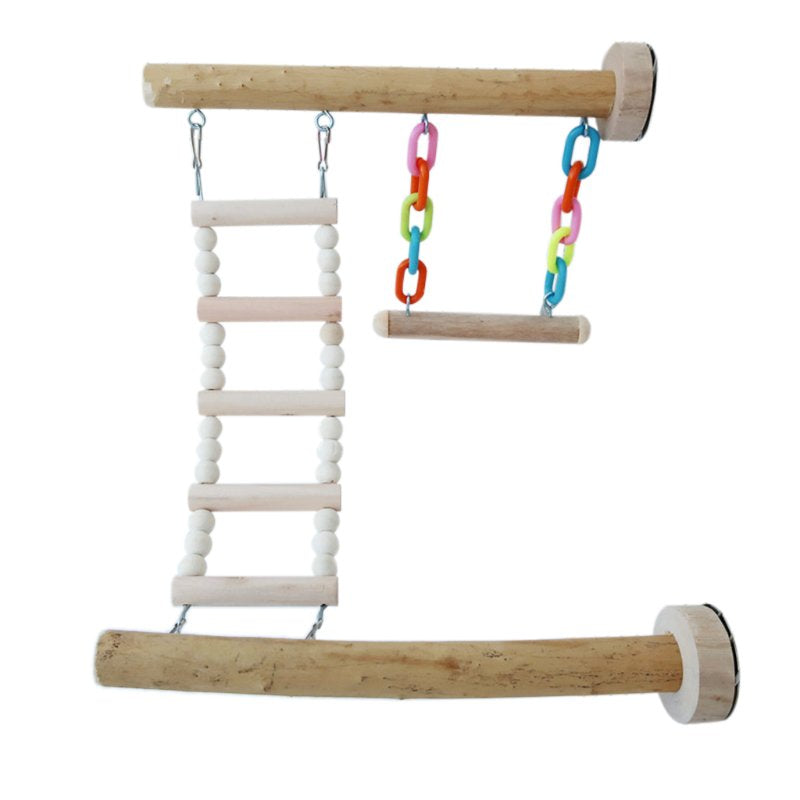 AOOOWER Wood Bird Perch Stand Toy Parrot Swing Climbing Ladder Birdcage Play Gyms Playground for Parakeet Cockatiel Lovebirds Animals & Pet Supplies > Pet Supplies > Bird Supplies > Bird Cages & Stands AOOOWER   