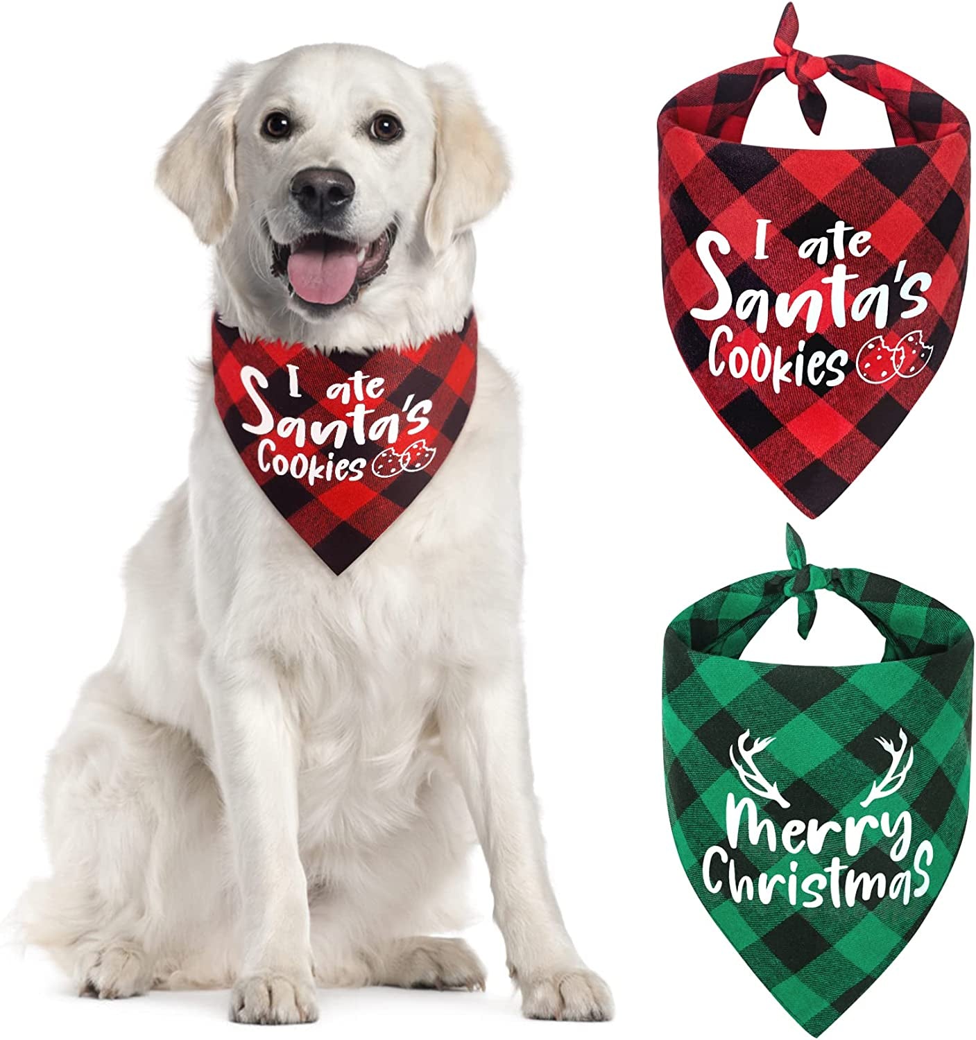 Roberly 2 Pack Christmas Dog Bandanas Plaid Reversible Triangle Bibs Christmas Scarf Accessories Costumes for Small Medium Large Dogs Cats Pets Animals Animals & Pet Supplies > Pet Supplies > Dog Supplies > Dog Apparel Roberly   