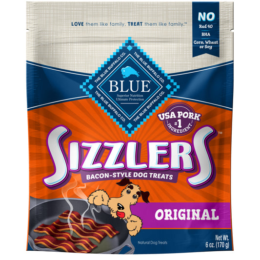 Blue Buffalo Sizzlers Bacon-Style Pork Flavor Soft Treats for Dogs, Whole Grain, 6 Oz. Bag Animals & Pet Supplies > Pet Supplies > Dog Supplies > Dog Treats Blue Buffalo 6 oz  
