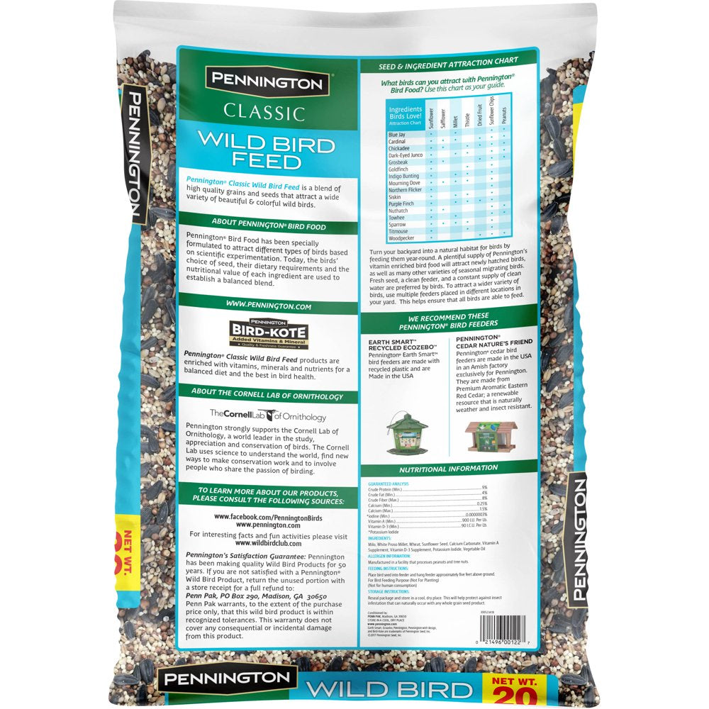 Pennington Classic Wild Bird Feed and Seed, 20 Lb. Bag Animals & Pet Supplies > Pet Supplies > Bird Supplies > Bird Food CENTRAL GARDEN & PET COMPANY   