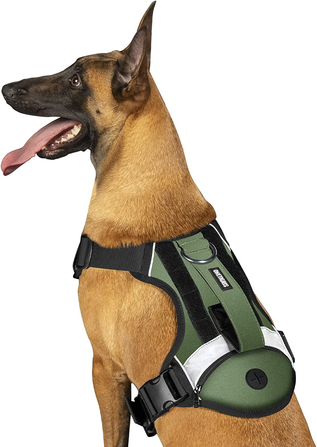 Onetigris No Pull Multi-Use Dog Harness for Medium Large Dogs, Tactical Service Dog Vest Harness with Training Handle & Pocket, Reflective Personalized Grover Dog Harness Adjustable Support Harness Animals & Pet Supplies > Pet Supplies > Dog Supplies > Dog Apparel OneTigris Green XL 