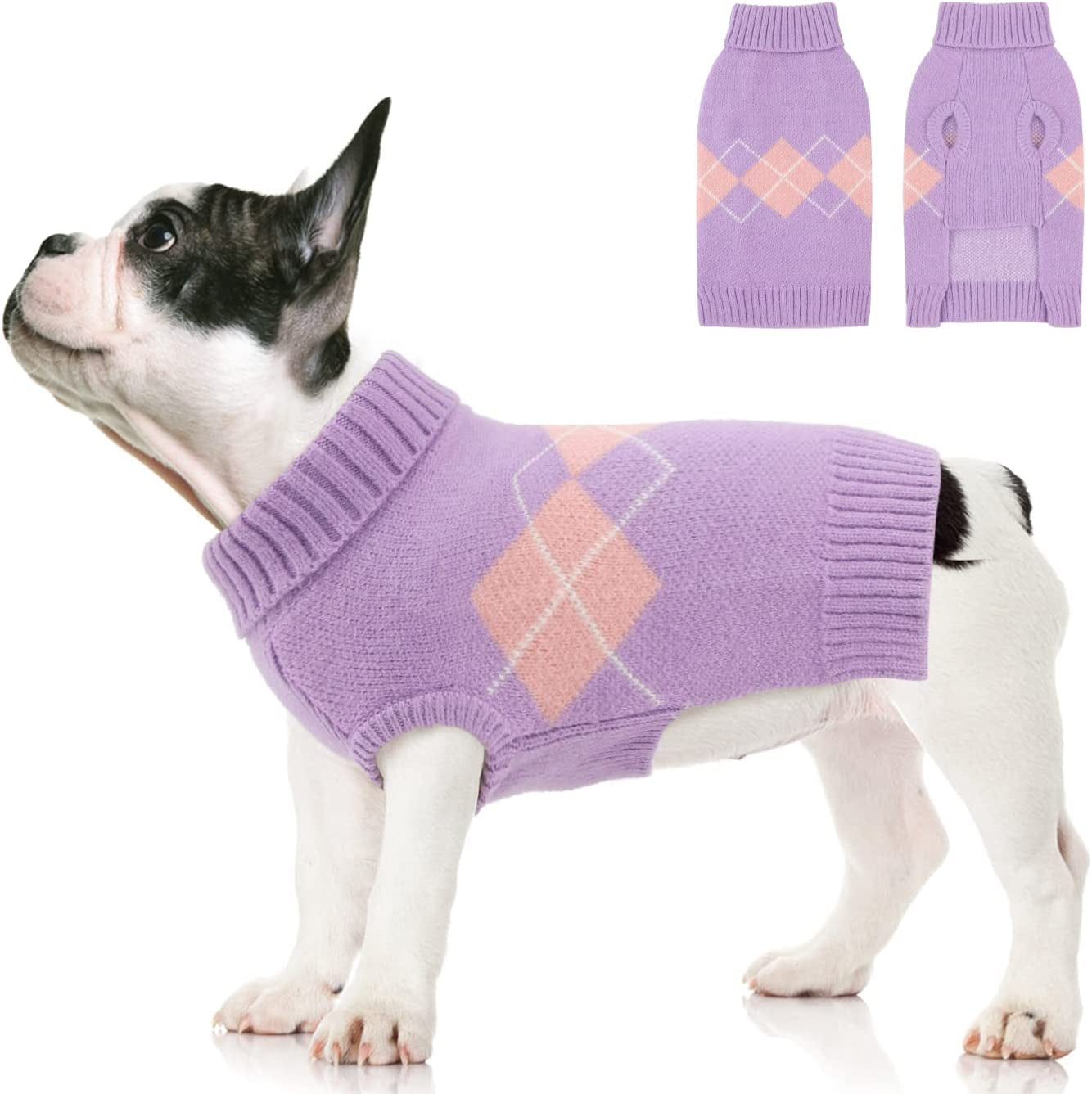 ALAGIRLS Winter Dog Sweater Warm Puppy Clothes,Classic Turtleneck Plaid Cat Sweater,Pullover Christmas Holiday Pet Outfits Apparel for Large Dogs,Pink L Animals & Pet Supplies > Pet Supplies > Dog Supplies > Dog Apparel ALA Purple X-Large 