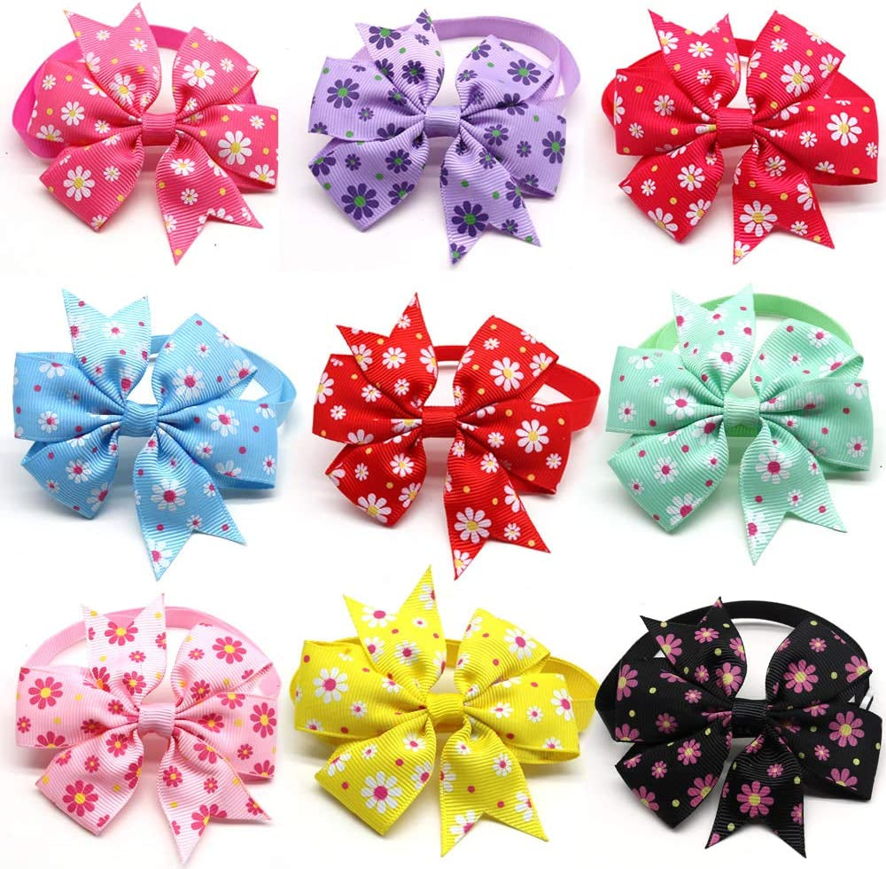 Spring Summer Dog Bow Ties 3.2" Bow Butterfly Pet Collar Accessories Dog Ties Collar Fit for Small and Middle Size Pet (Polka Dot Pinwheel) Animals & Pet Supplies > Pet Supplies > Dog Supplies > Dog Apparel Masue pets daisy flower pinwheel  