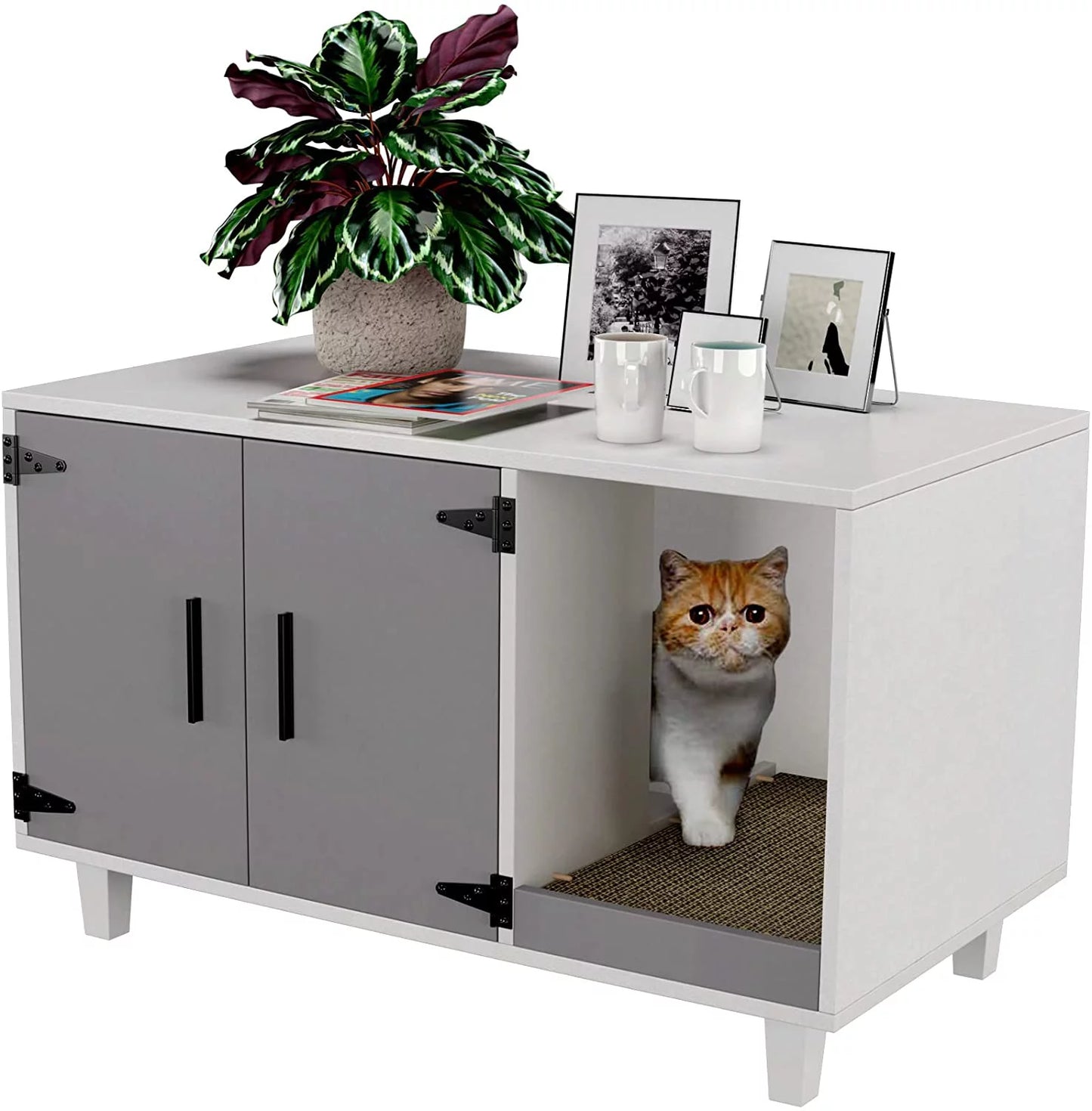 GDLF Pet Crate Cat Washroom Hidden Litter Box Enclosure as Table Nightstand with Scratch Pad,Stackable Animals & Pet Supplies > Pet Supplies > Cat Supplies > Cat Furniture GDLF Grey White  