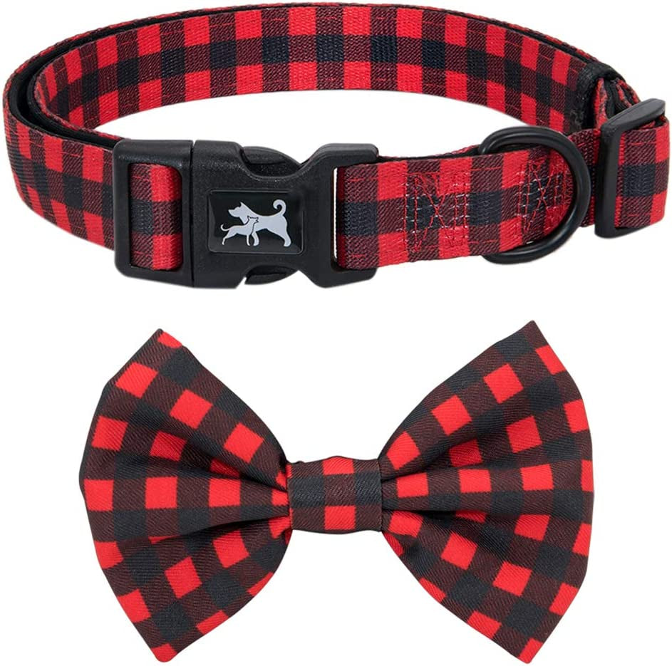 Poypet Plaid Dog Collar Bow Tie Set - Cute Adjustable Soft for Small Puppy (Checkered Beige,S) Animals & Pet Supplies > Pet Supplies > Dog Supplies > Dog Apparel PoyPet Checkered Red S(Pack of 1) 